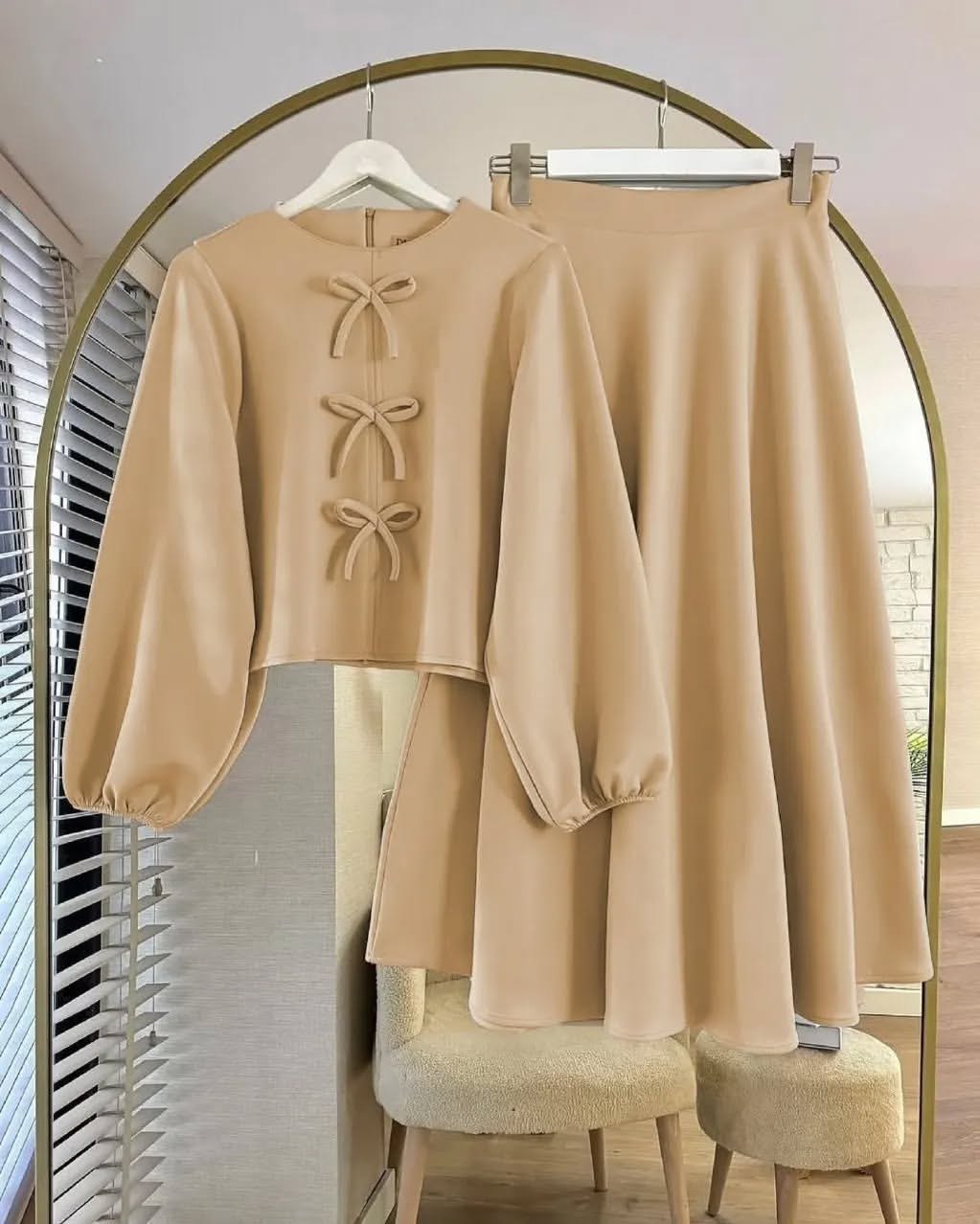 بلوزدامن رنگ سدری