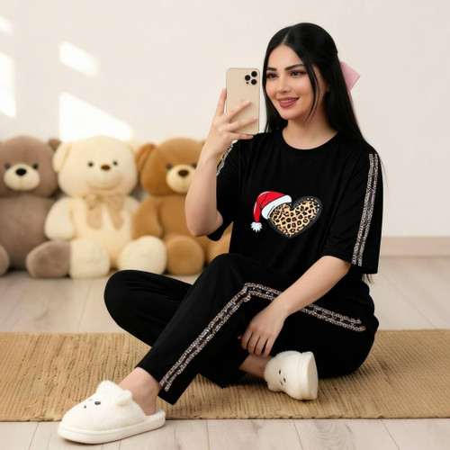 تیشرت و شلوار قلبی نوئل،جنس پنبه گلکسی،سایز۳۸تا۴۶