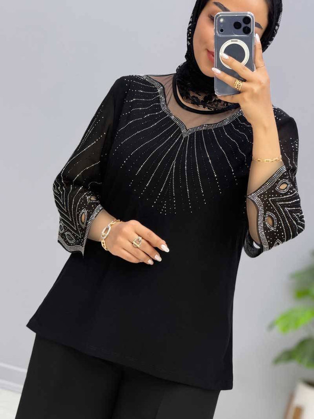 بلوز مجلسی مشکی،جنس کرپ جودون،سایز ۴۰تا۴۸