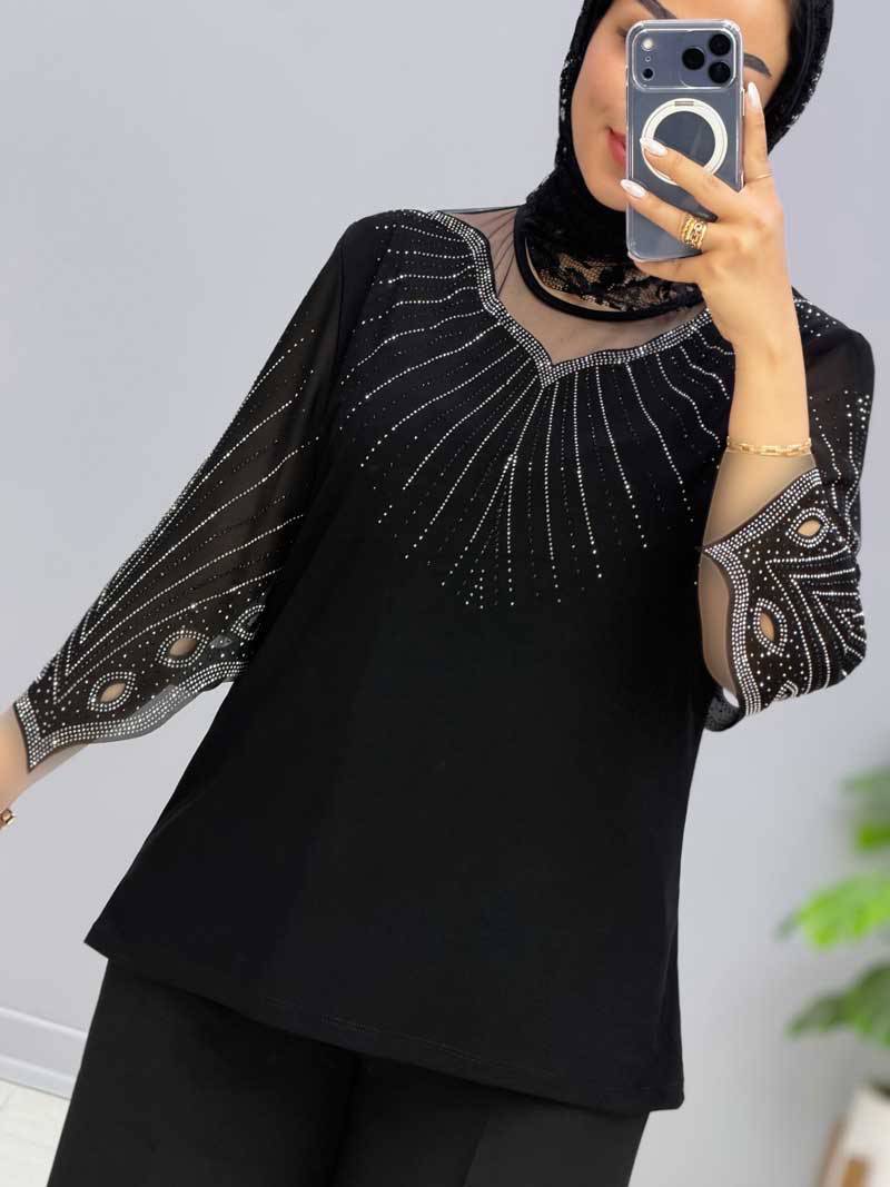 بلوز مجلسی مشکی،جنس کرپ جودون،سایز ۴۰تا۴۸