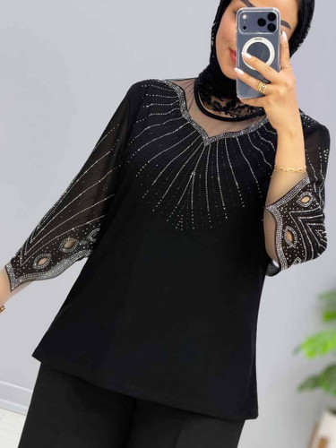 بلوز مجلسی مشکی،جنس کرپ جودون،سایز ۴۰تا۴۸